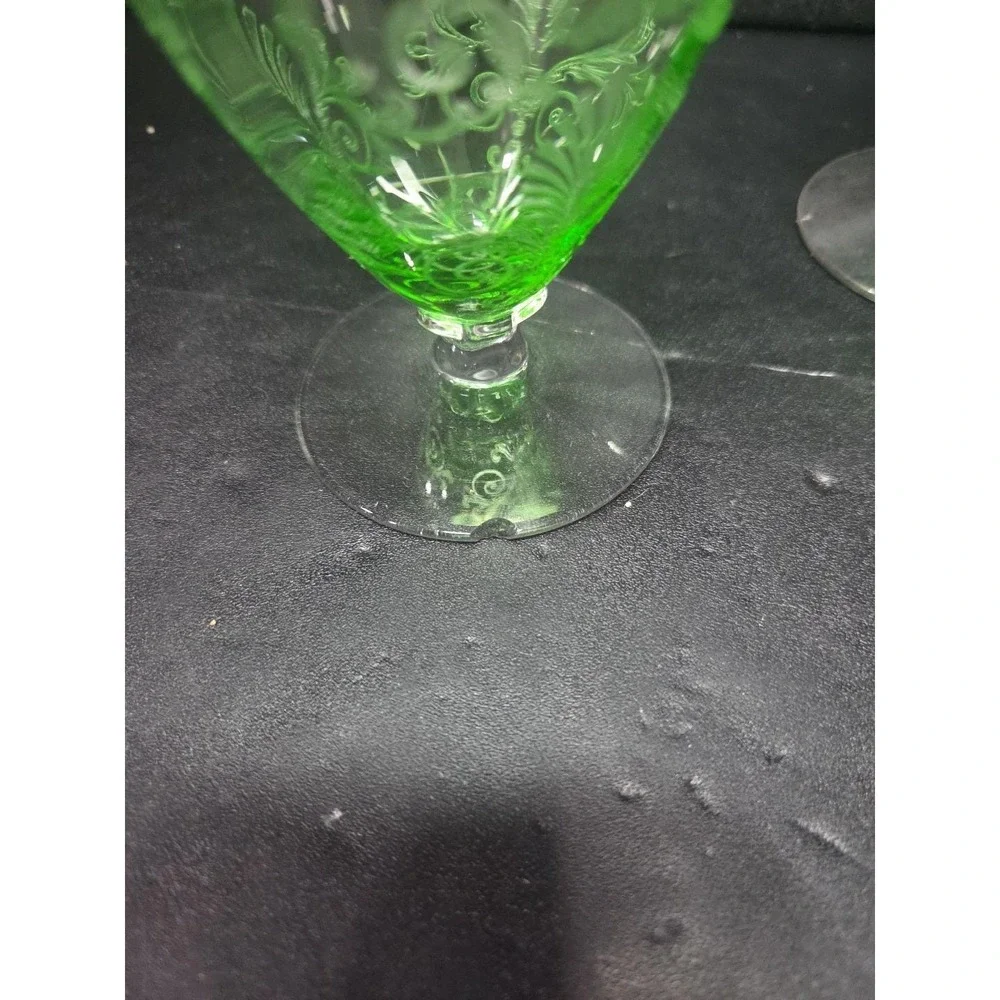 Fostoria Versailles Etched‎ Cocktail Glasses, Set of 2, Vtg Footed Uranium Glass